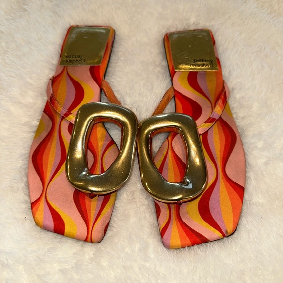 Jeffrey Campbell Shoes - Jeffrey Campbell Wave Pattern Sandals with Gold Detail